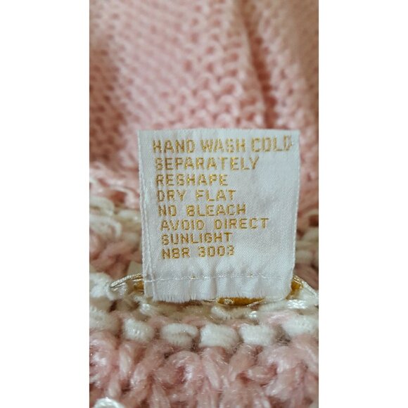 Vintage Hand Knit Sweater Pink Popcorn Its Pure Gould S Pullover Cottage Core - Picture 7 of 7